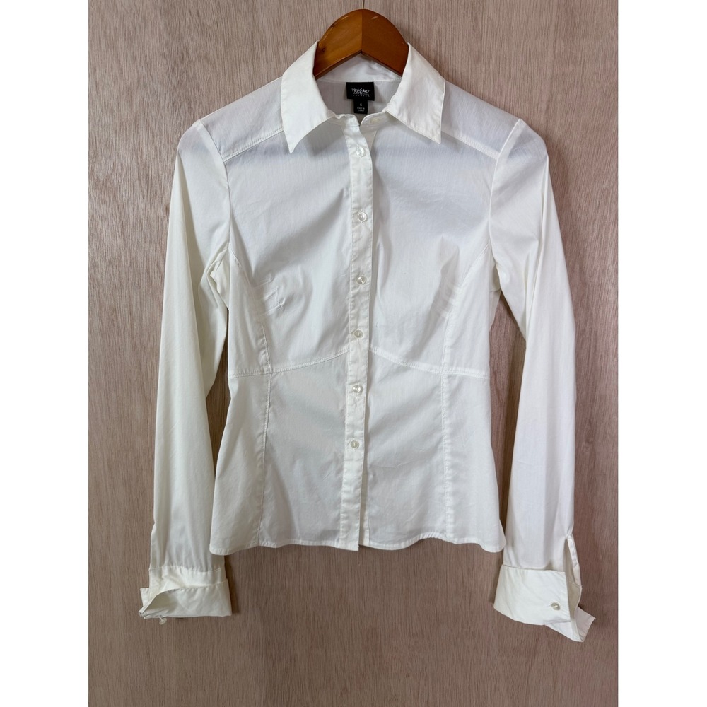 Mossimo Stretch Womens White Fitted Button Down Long Sleeve Shirt Size S